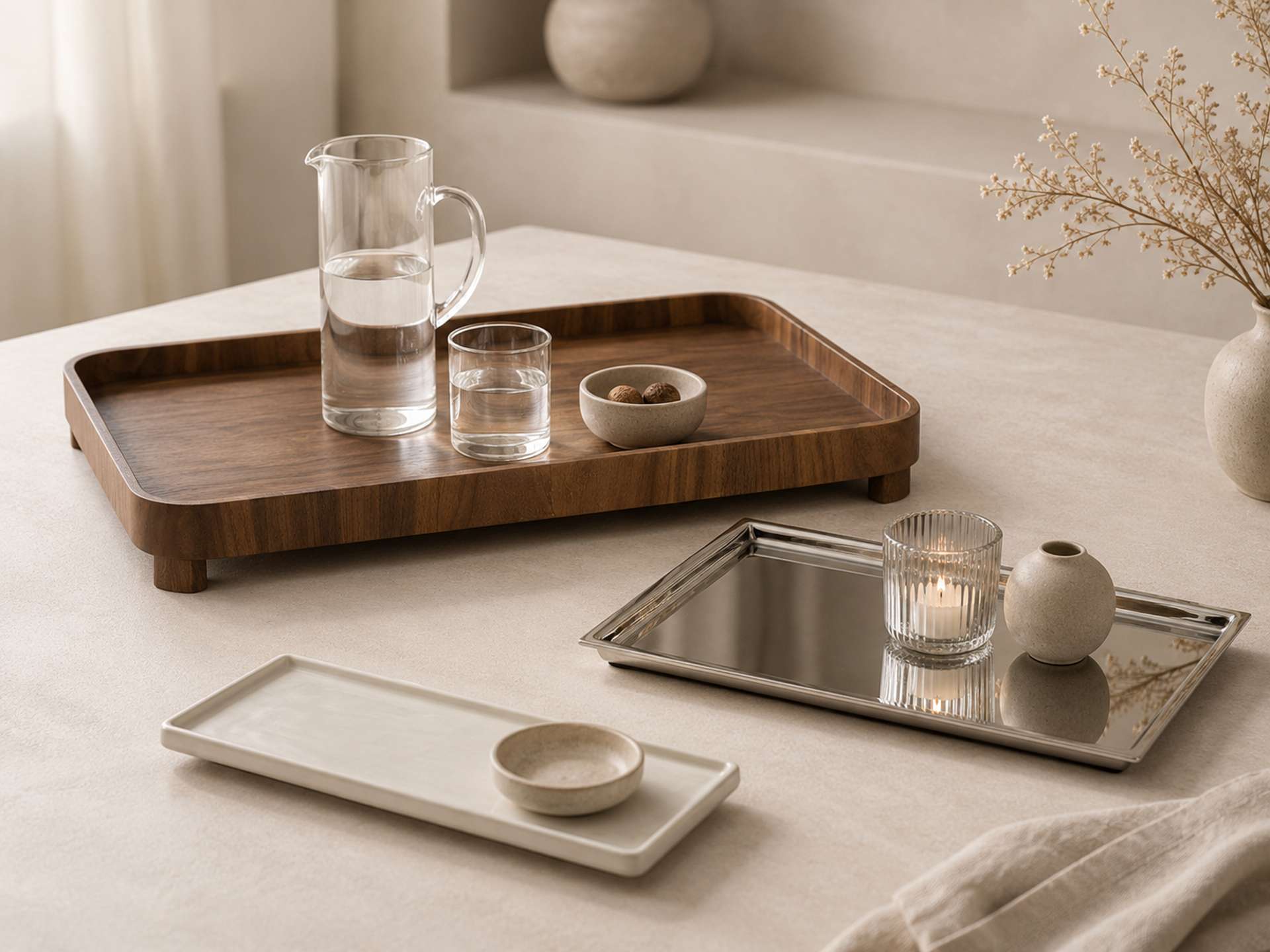 Tabletts und Servierplatten entdecken Stilvolle Tabletts und Servierplatten mit angerichteten Speisen