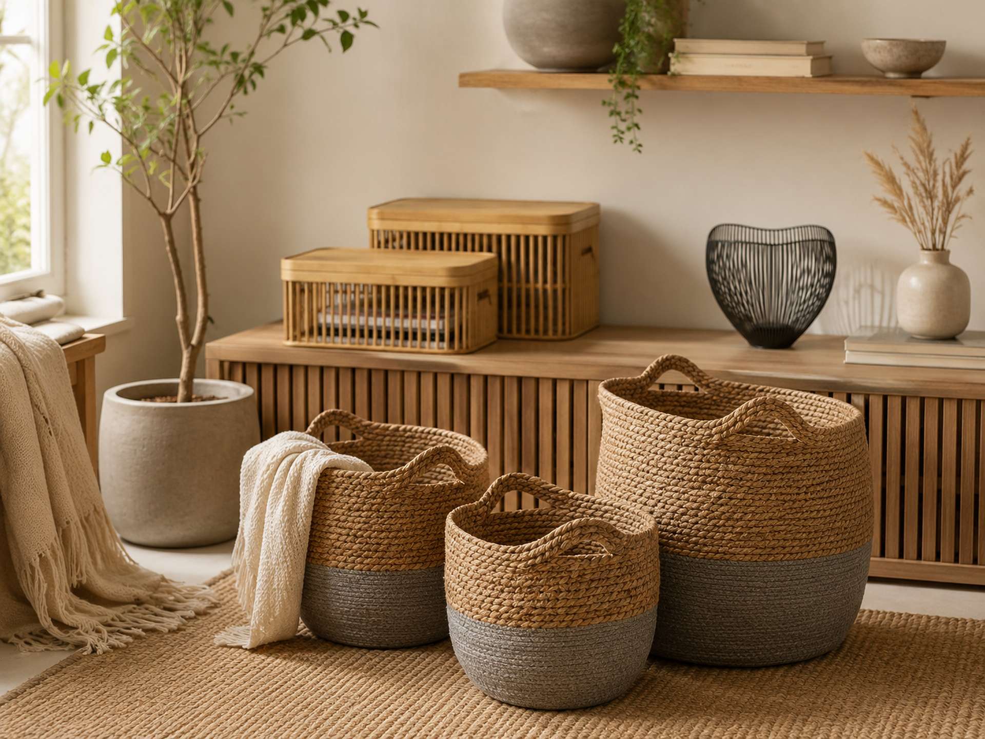 Dekorative Aufbewahrungskörbe für Decken, Zeitschriften und Wohnaccessoires