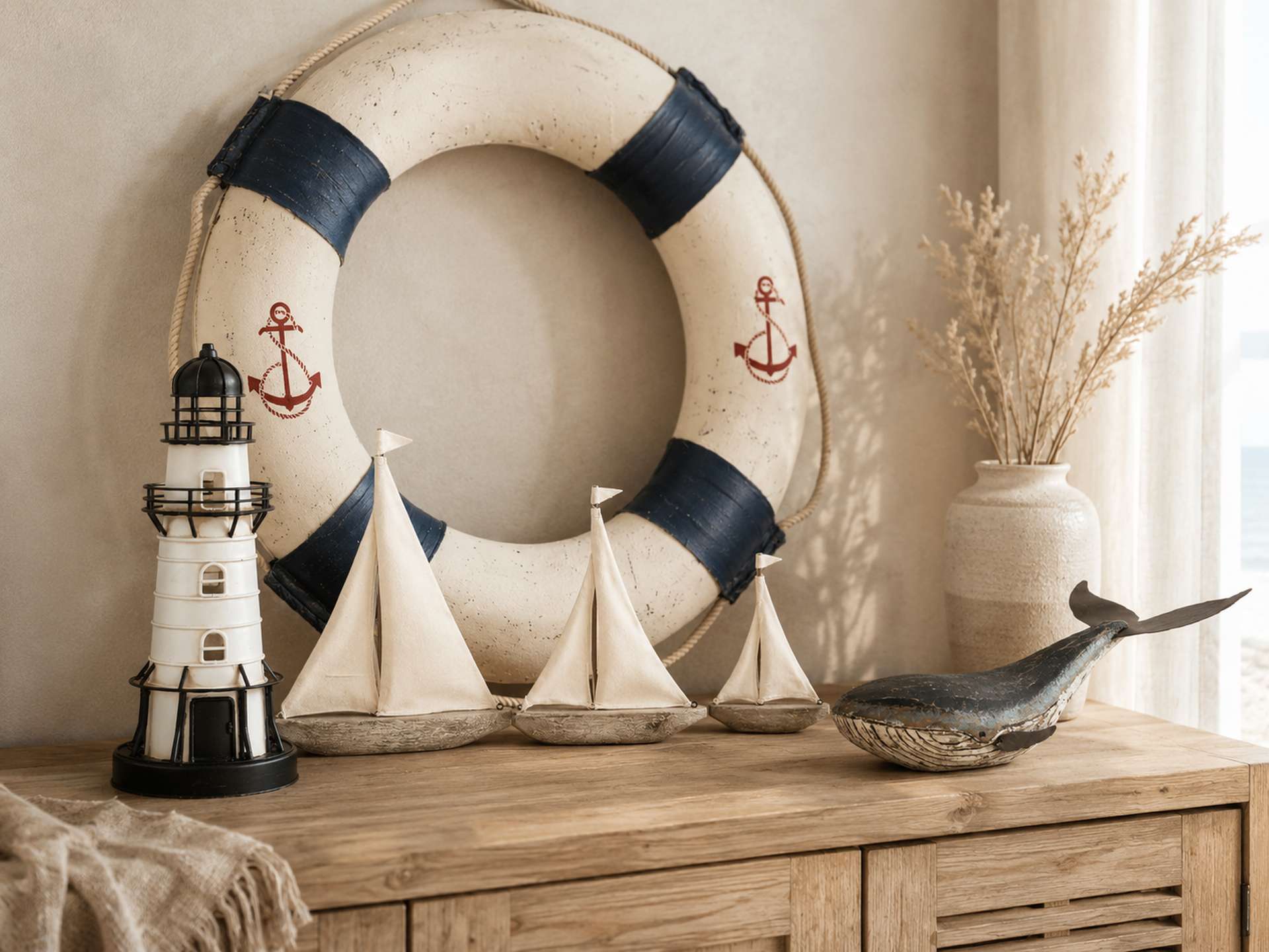 Maritime Dekoobjekte mit Booten, Leuchttürmen und Meeresmotiven