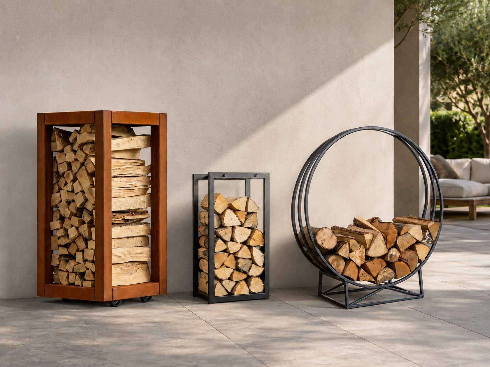 Design Holzlager entdecken Design Holzlager aus Metall für Garten und Terrasse