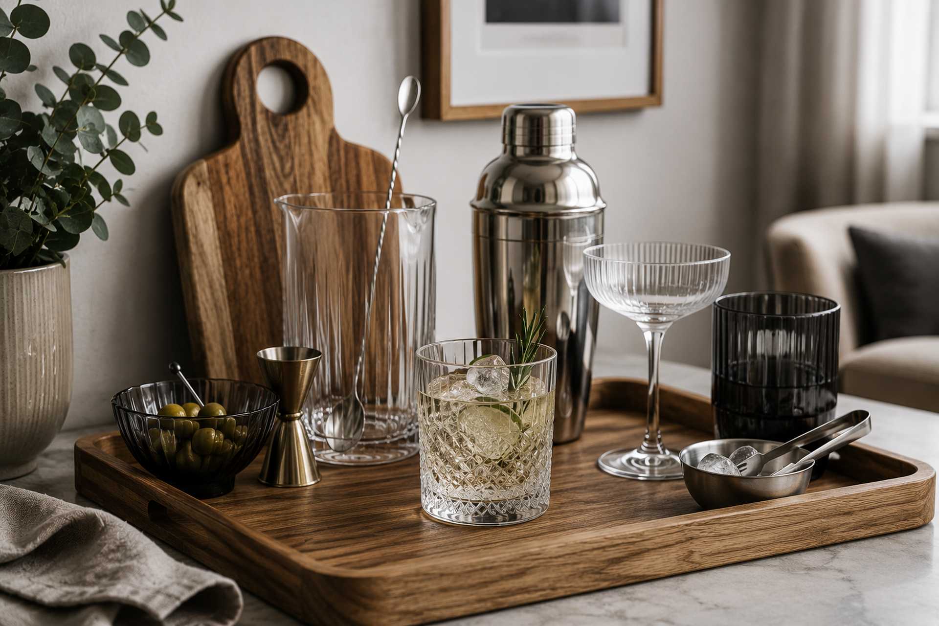 Getränke & Bar entdecken Gläser und Barzubehör auf einer eleganten Anrichte