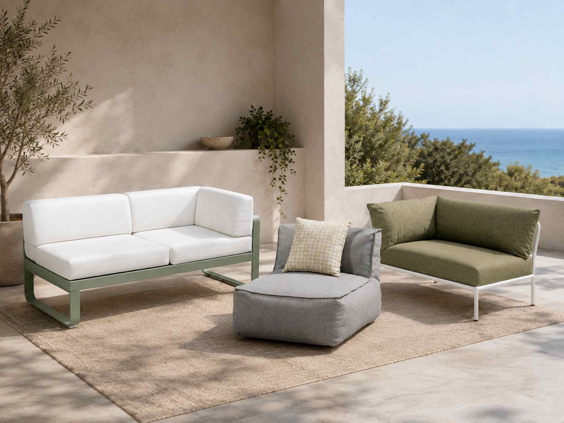 Modulare Loungemöbel aus kombinierbaren Sitz- und Loungeelementen