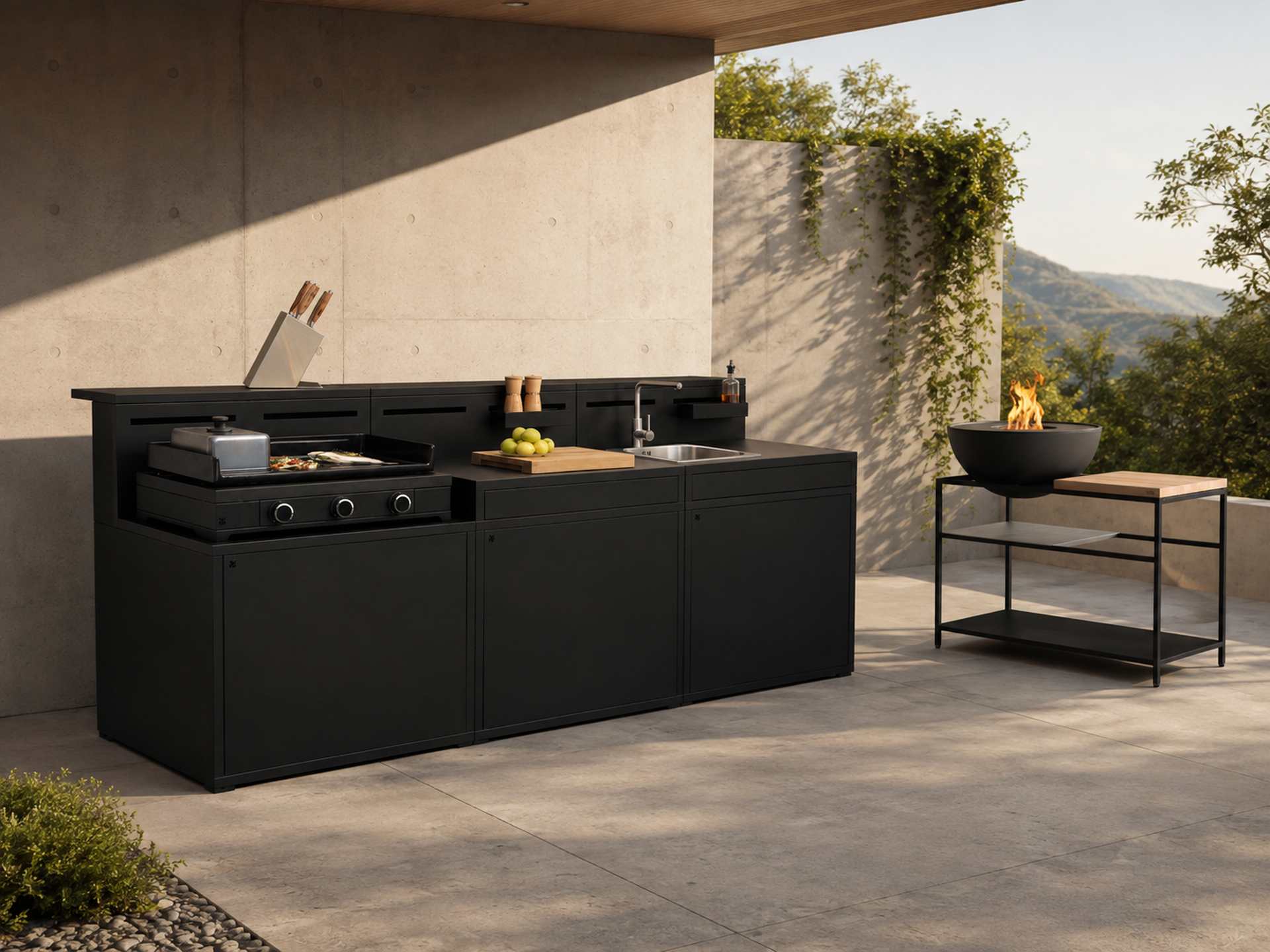 Moderne Gartenküchen mit Arbeitsfläche, Stauraum und kombinierbaren Küchenmodulen