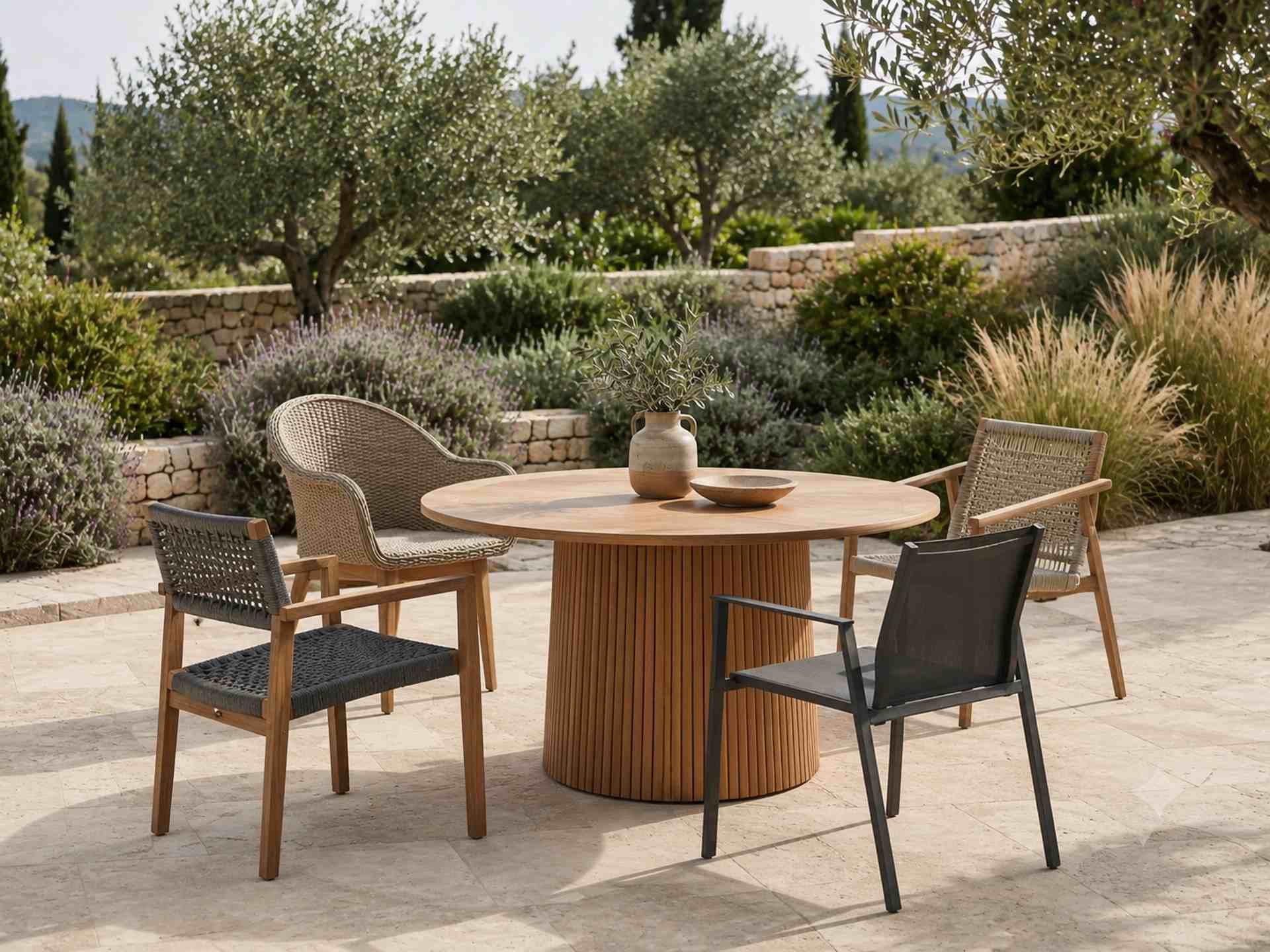 Gartenstühle entdecken Gartenstühle an einem runden Tisch im Außenbereich