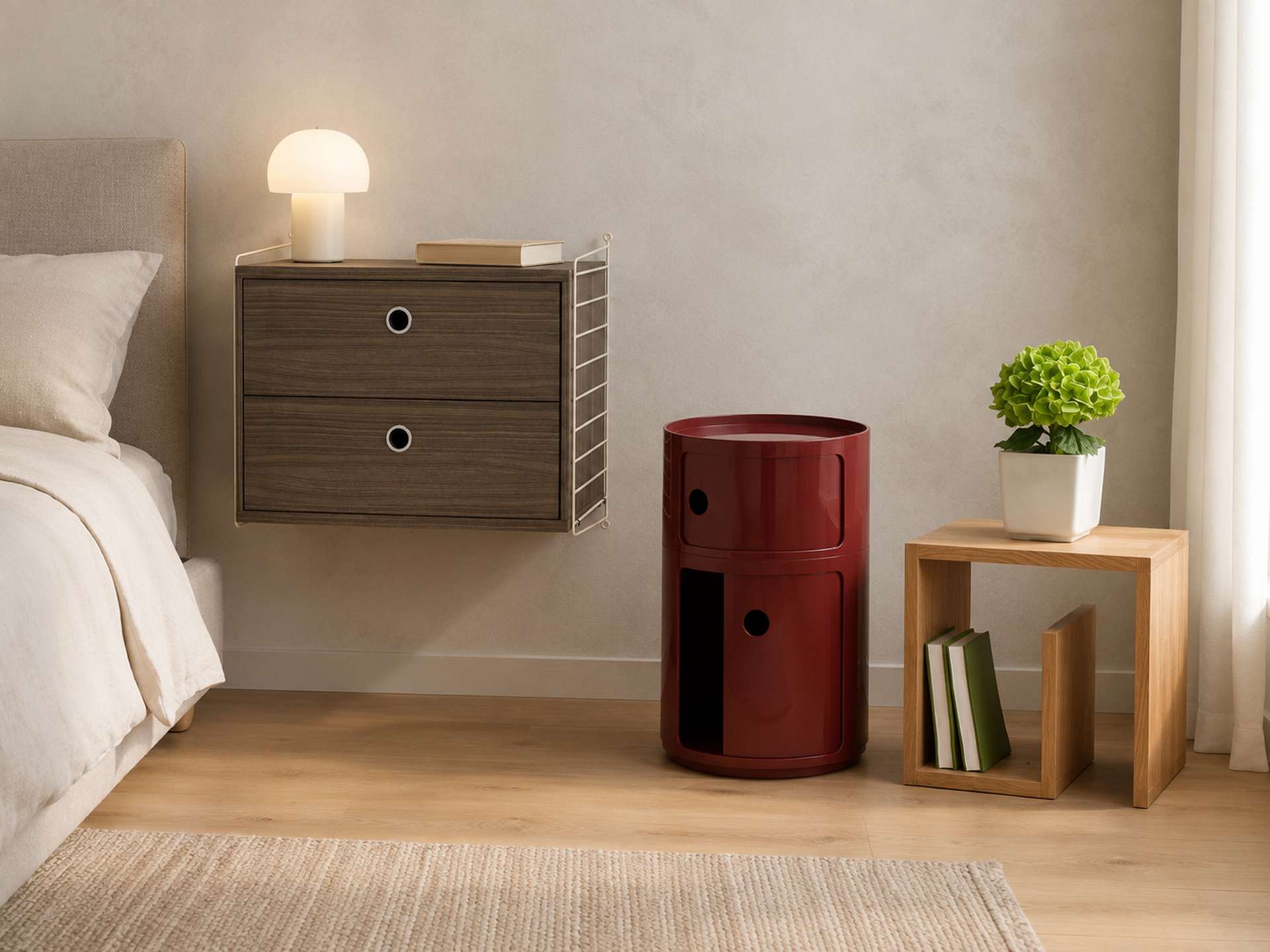 Ausgefallene Nachttische in besonderen Formen und Materialien für individuelle Schlafzimmer