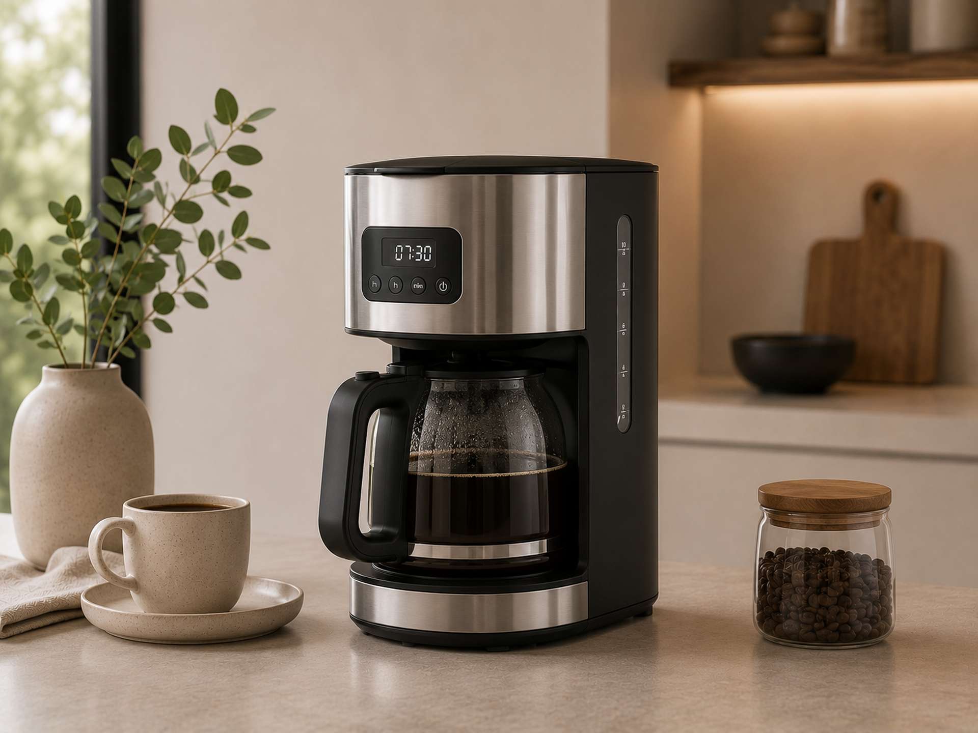 Kaffeemaschinen entdecken Kaffeemaschine auf einer hellen Küchenarbeitsplatte