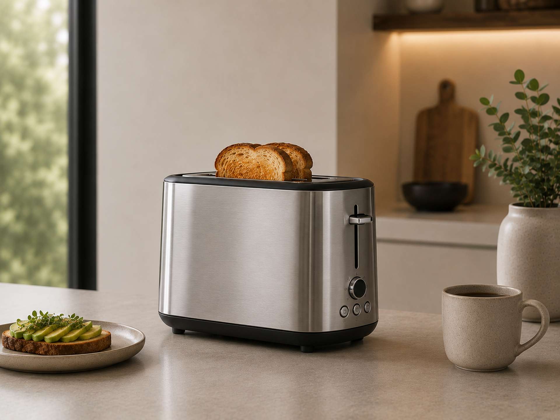 Toaster entdecken Toaster auf einer stilvollen Küchenarbeitsplatte