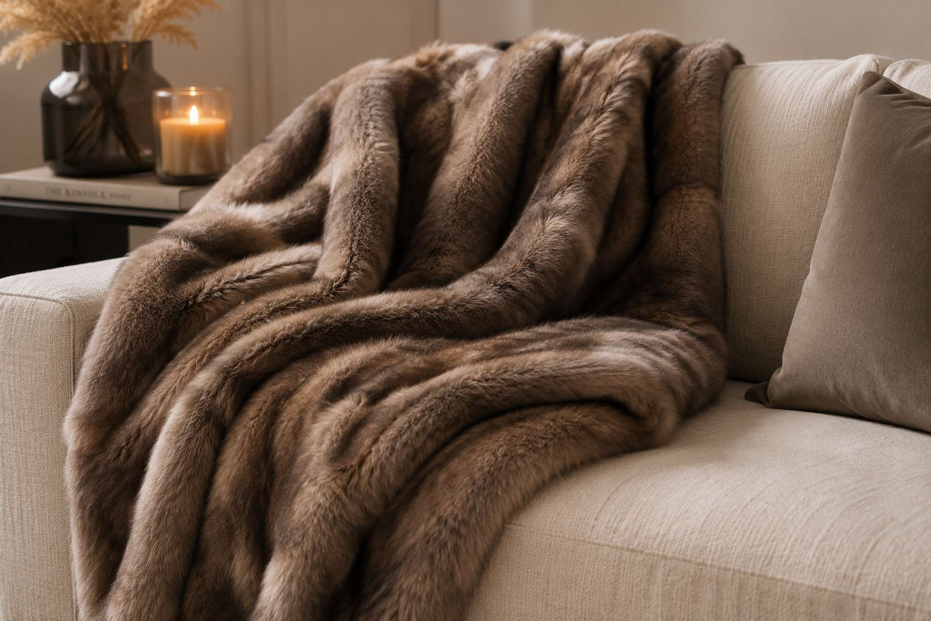 Felldecken entdecken Weiche Felldecke als gemütliches Wohntextil auf einem Sofa