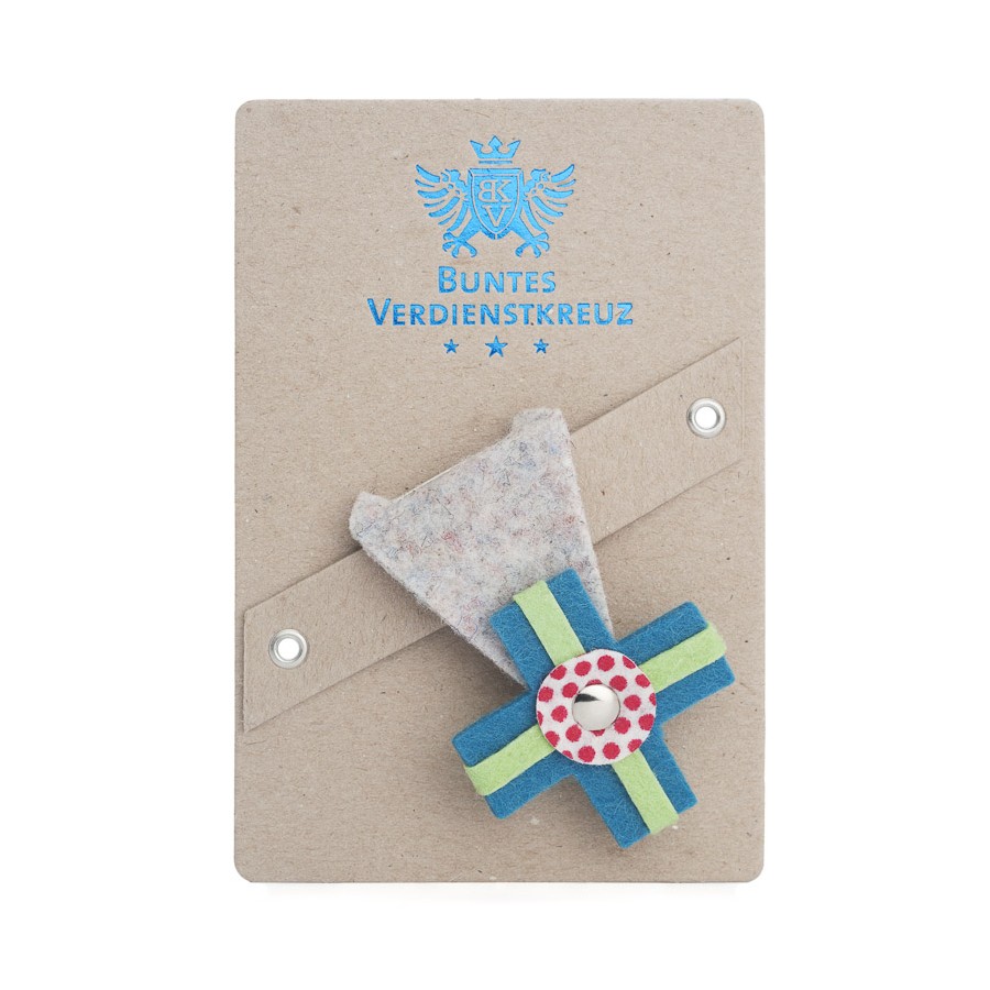 Buntes Verdienstkreuz aus Filz grau-petrol Buntes Verdienstkreuz aus Filz grau-petrol