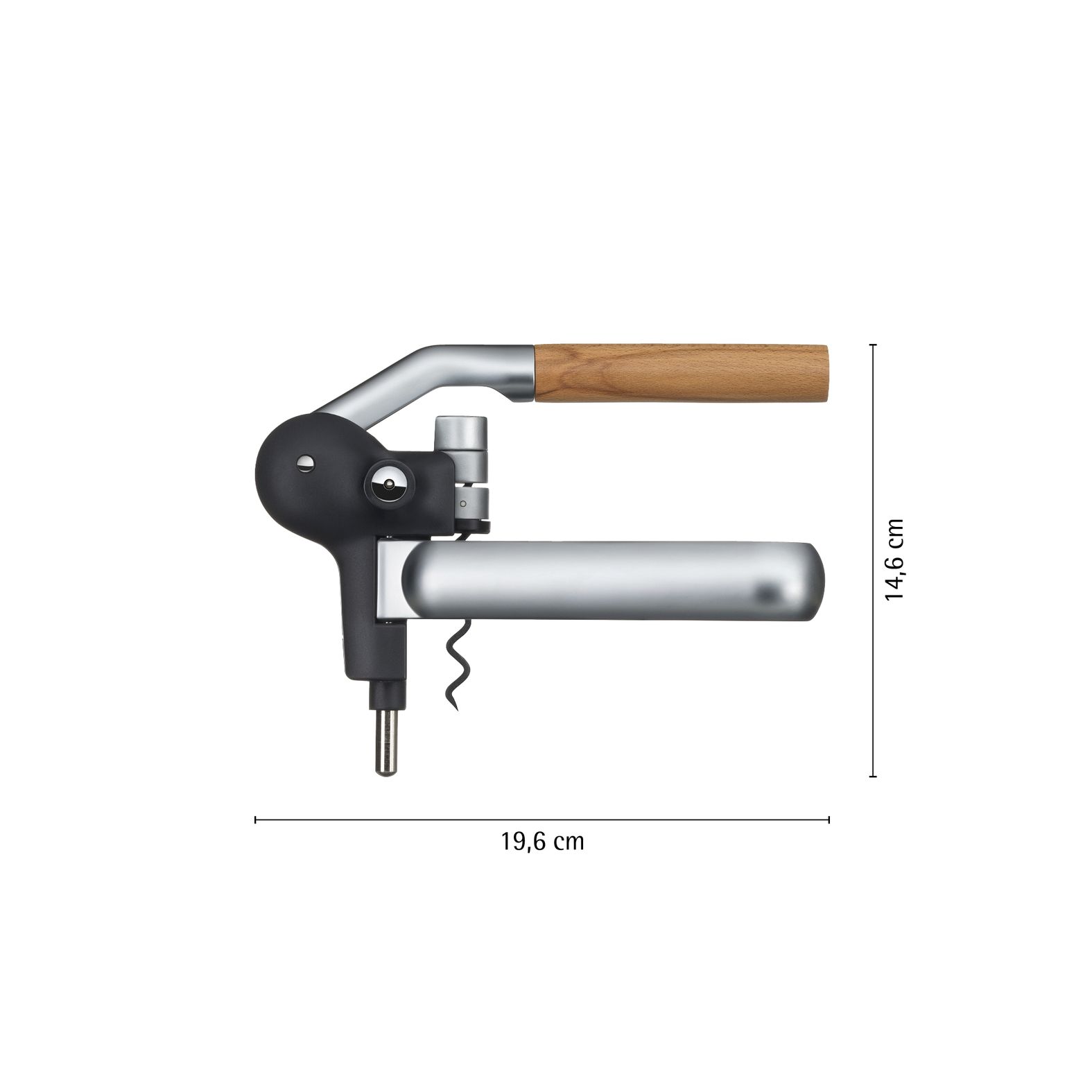 Baric Hebelkorkenzieher mit Folienschneider aus Metall & Buchenholz