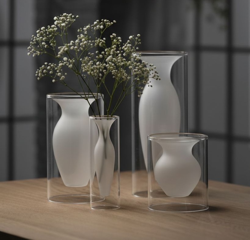 Designer Vase Glas auf Tisch Designer Vase Esmeralda von Philippi aus Glas auf einem Tisch