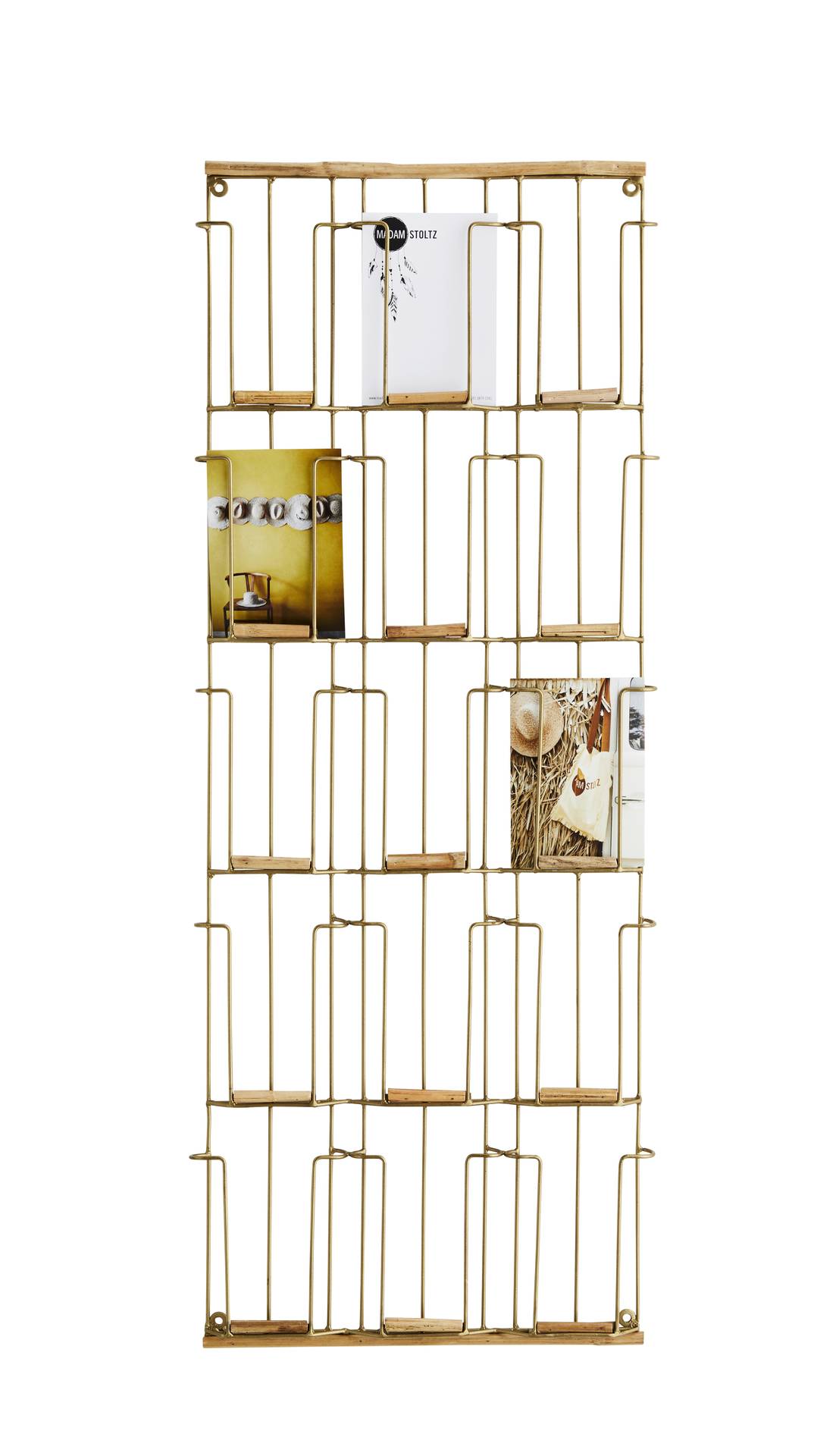 Kartenhalter Wandregal Eisen/Bambus H. 93 cm B. 35 cm T.3 cm Kartenhalter Wandregal aus Eisen und Bambus dekorativ für Postkarten, Höhe 93 cm Grün