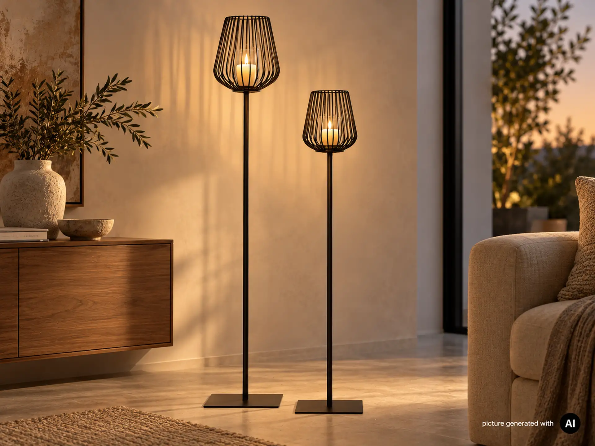 wmg-edles-standwindlicht-metall-mercur-stimmungbsild.webp Edles Standwindlicht aus Metall MERCUR Höhe 120 cm