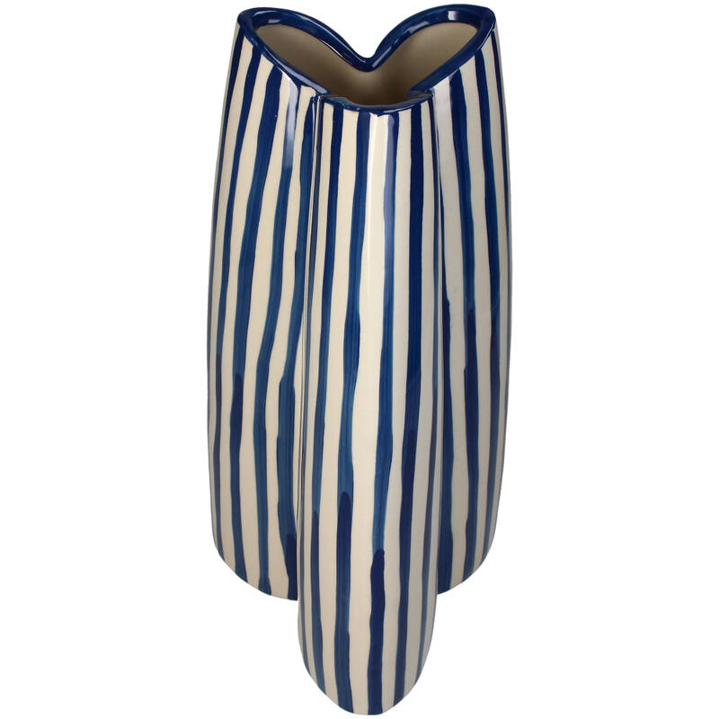 Streifen-Vase aus Steingut Blau – Höhe 37 cm