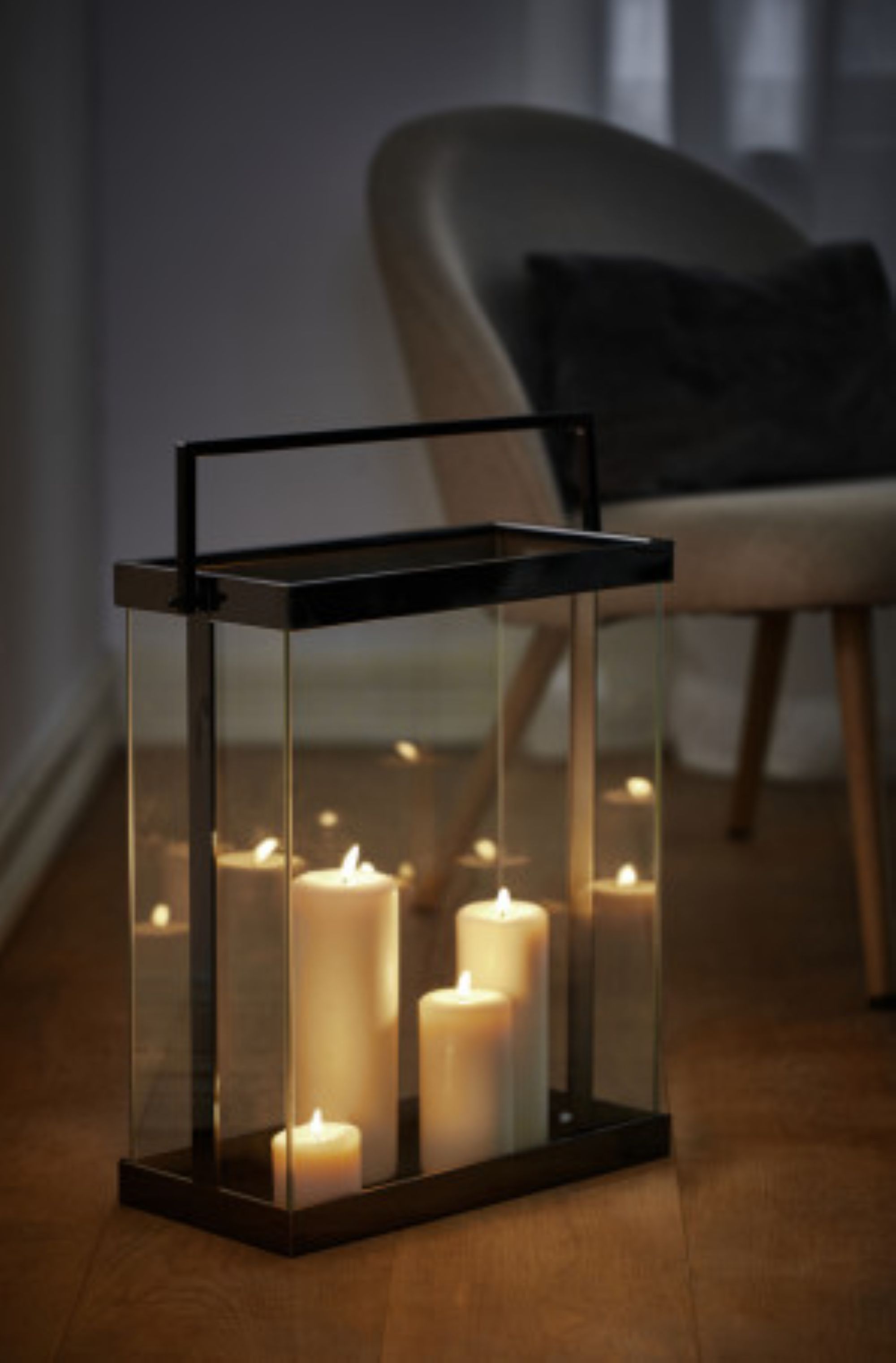 LUXOR geradlinige Laterne aus gehärtetem Sicherheitsglas 42 cm