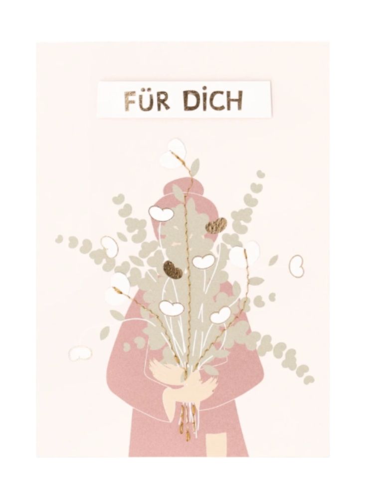 Nähblumen Grußkarte „Für Dich“ – Karte mit aufgenähten Blüten