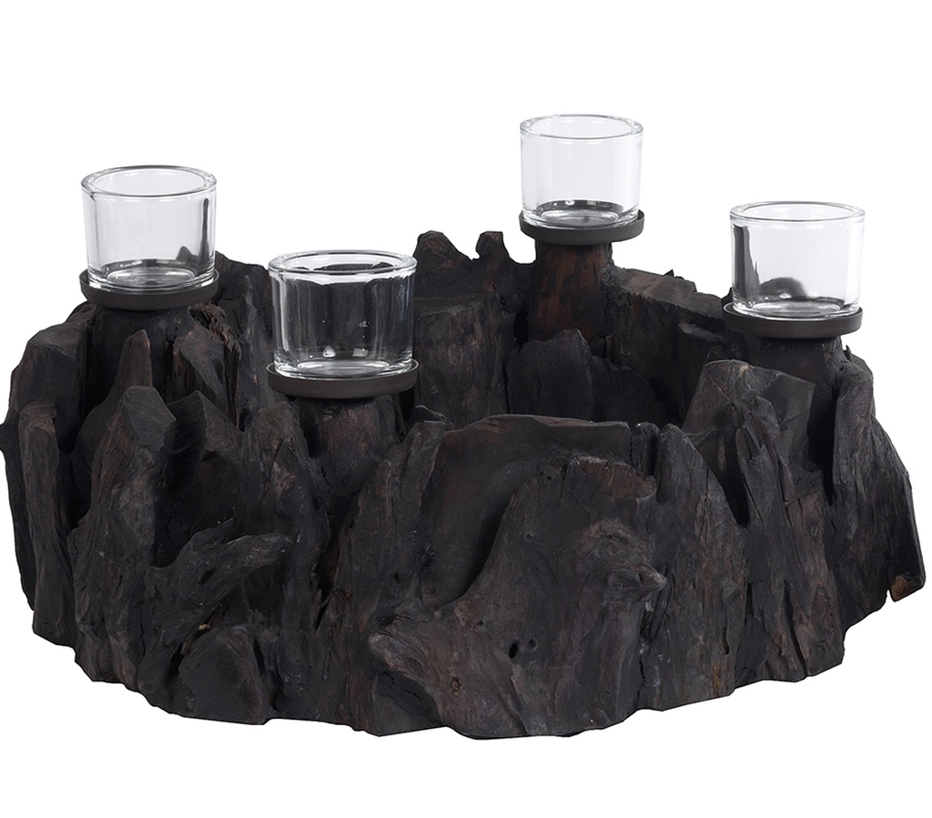 Mandala Teakholz Kranz schwarz – Adventskranz mit 4 Teelichthaltern Mandala Teakholz Kranz schwarz – Adventskranz mit 4 Teelichthaltern
