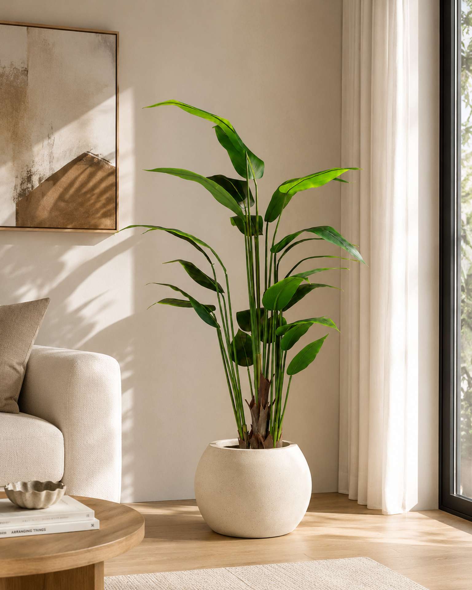 Kunstpflanze mit Topf Bananenpflanze 150cm mit Polystone Globe Topf