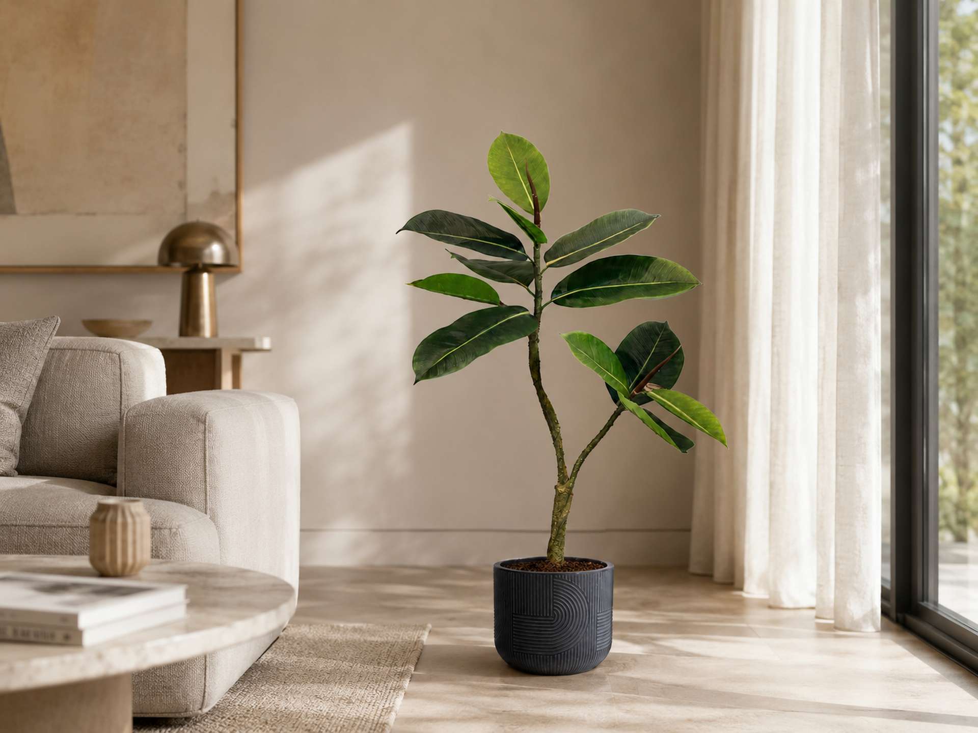 Kunstpflanze mit Topf Ficus Elastica 90 cm mit Solco Gefäß