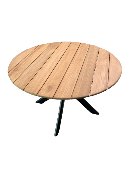 XX Runder Esstisch mit Teak Oberfläche Outdoor Kohle XX Runder Esstisch mit Teak Oberfläche Outdoor Kohle
