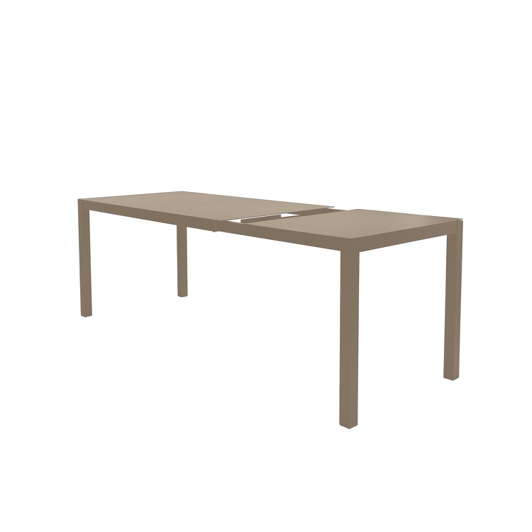 Aria Auszugstisch 140/200 × 80 cm – Aluminium pulverbeschichtet mit Einlegeplatte taupe