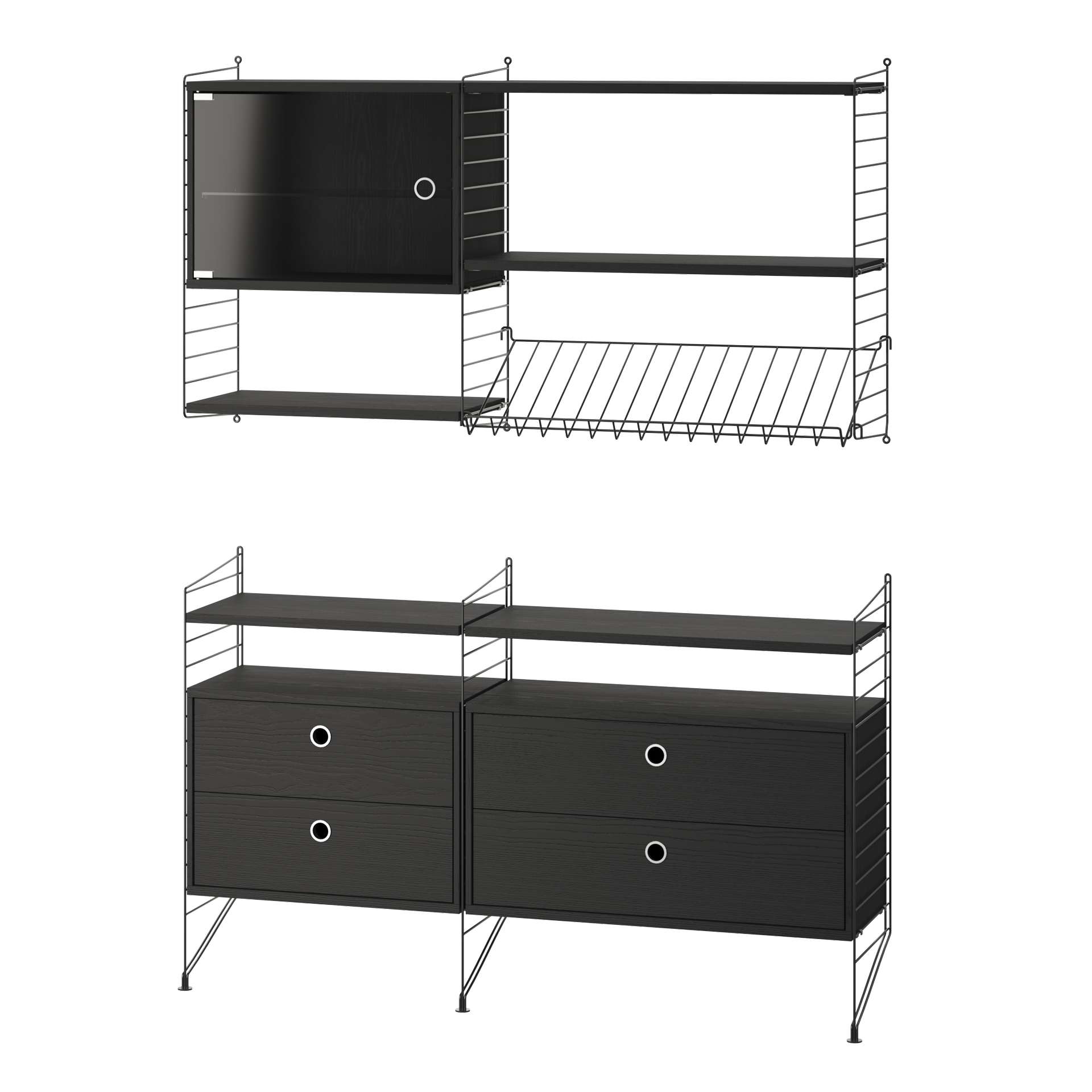 Wohnkombination Sideboard/Wandregal Schwarz Esche gebeizt günstig online kaufen