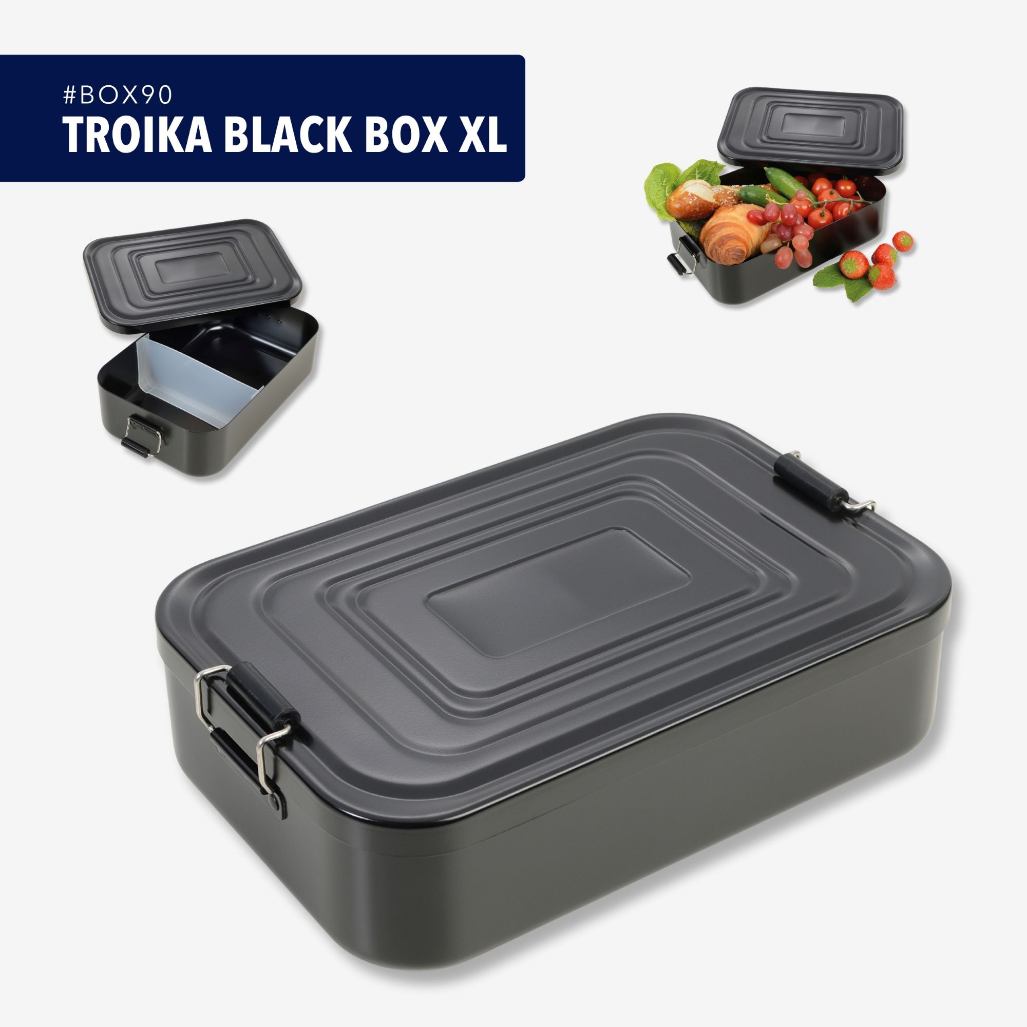 Lunch-Box Aluminium mit Bügelverschluss - Black Box vielseitig einsetzbar XL 23.6 cm