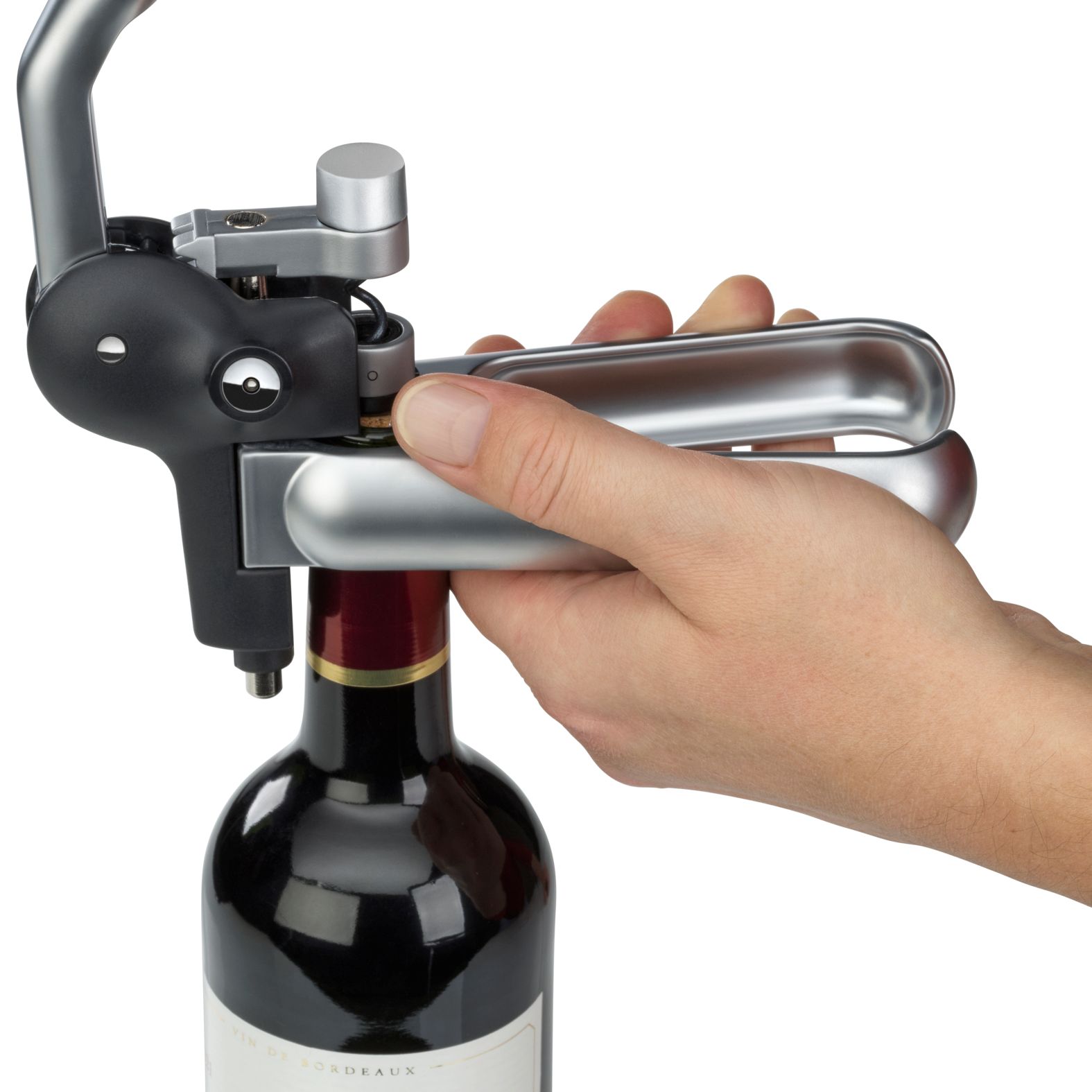 Baric Hebelkorkenzieher mit Folienschneider aus Metall & Buchenholz