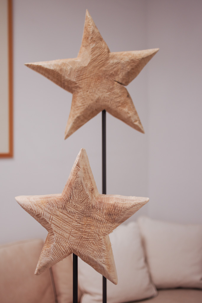 Holzstern auf Eisenständer Natur 50 cm