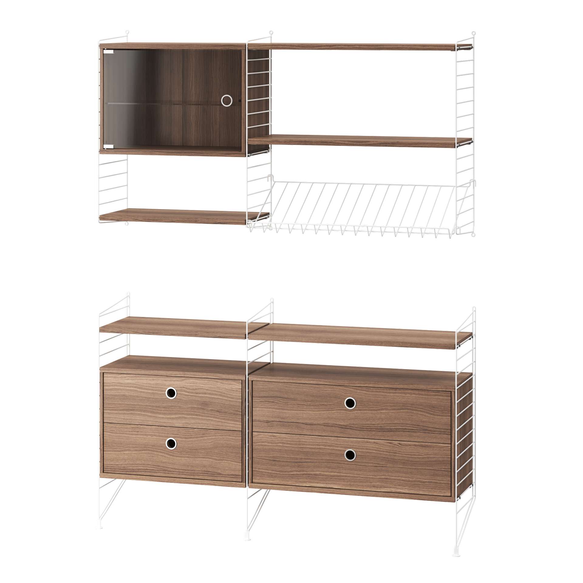 Wohnkombination Sideboard/Wandregal Weiß Walnuss günstig online kaufen