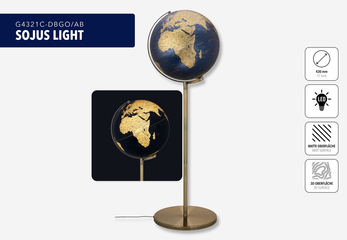 Standglobus "SOJUS LIGHT" gold/dunkelblau antikgolden gebürstet Standglobus "SOJUS LIGHT" gold/dunkelblau antikgolden gebürstet