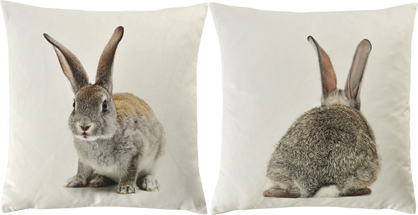 Kissenhülle One Rabbit 45x45 cm original - Deko Hülle mit realistischem Hasenmotiv für Ostern Kissenhülle One Rabbit 45x45 cm original - Deko Hülle mit realistischem Hasenmotiv für Ostern