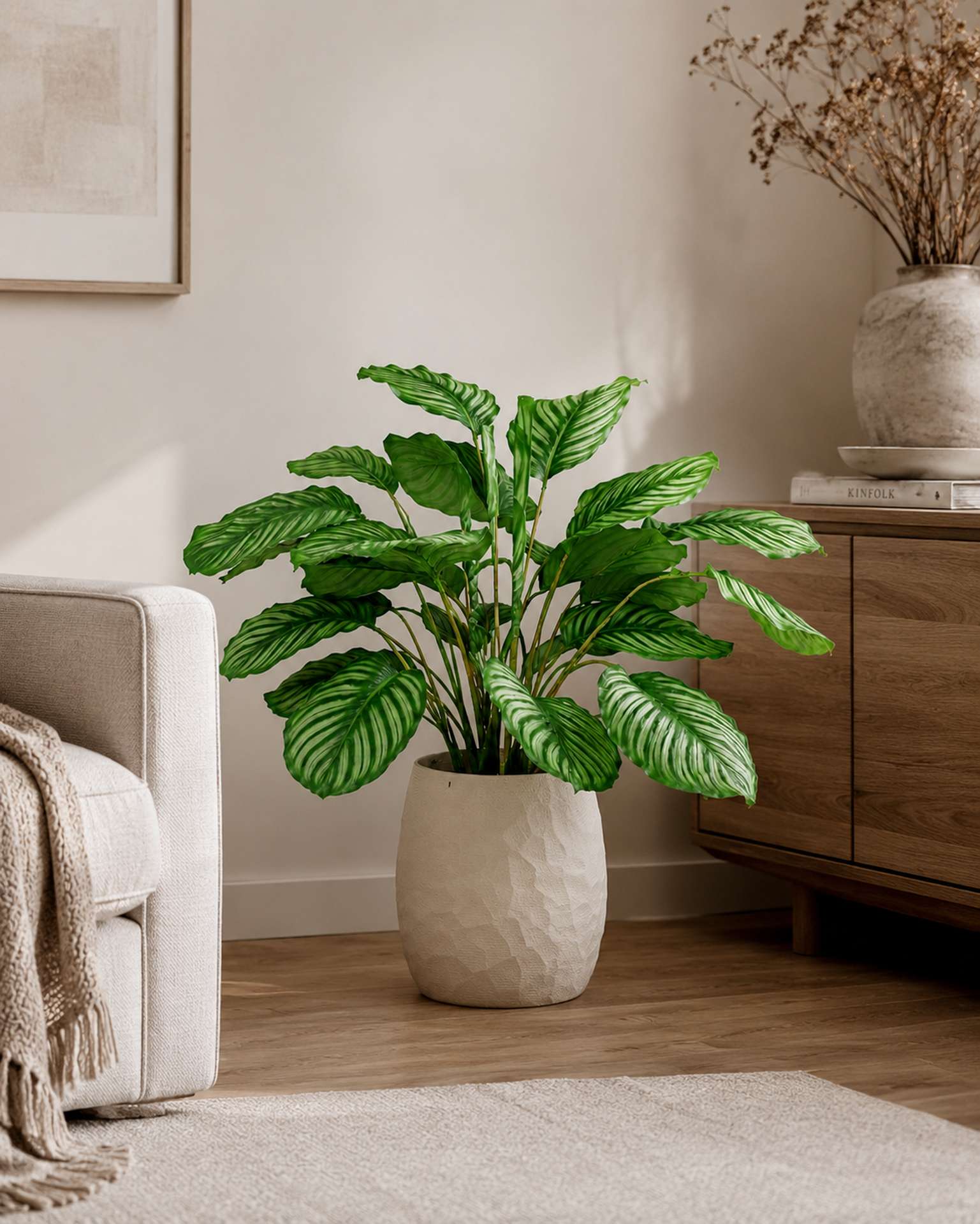 Kunstpflanze mit Topf Calathea 90 cm Organic 3D Stone Grey