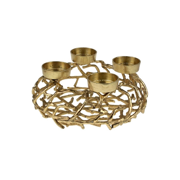 Astkranz mit 4 Kerzenhaltern – Adventskranz aus Aluminium gold S Astkranz mit 4 Kerzenhaltern – Adventskranz aus Aluminium gold S