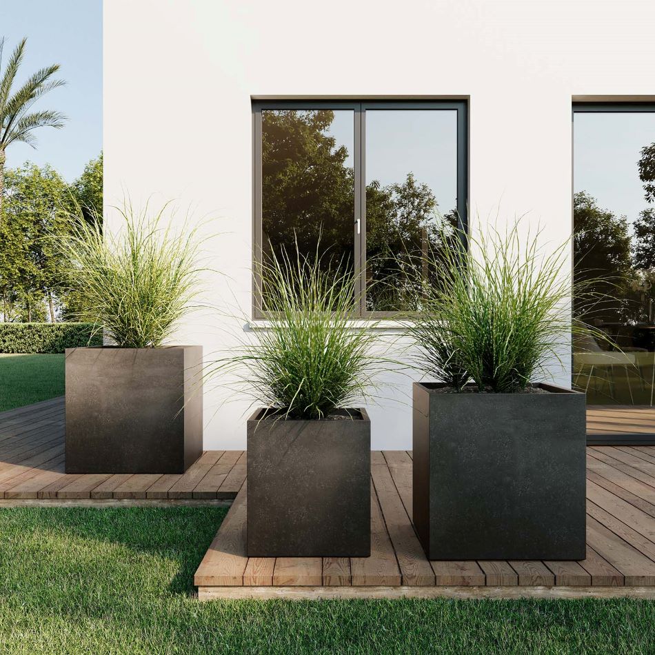 Roccastone würfelförmiger Betonpflanzkübel 60 x 64 cm anthrazit