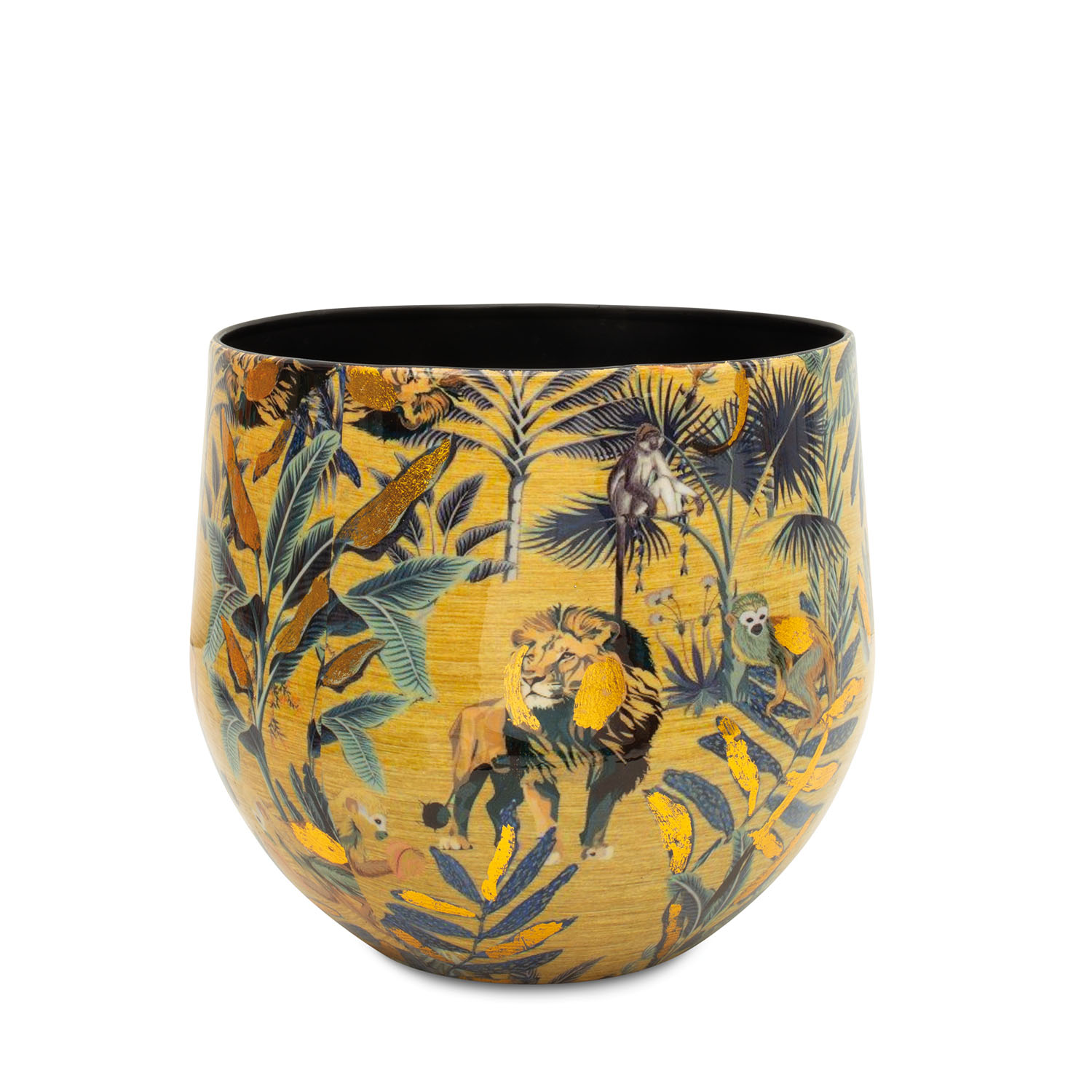 Nomad Lion goldener Übertopf mit Dschungel-Muster Ø 27 cm, Höhe 25,5 cm Nomad Lion goldener Übertopf mit Dschungel-Muster Ø 27 cm, Höhe 25,5 cm
