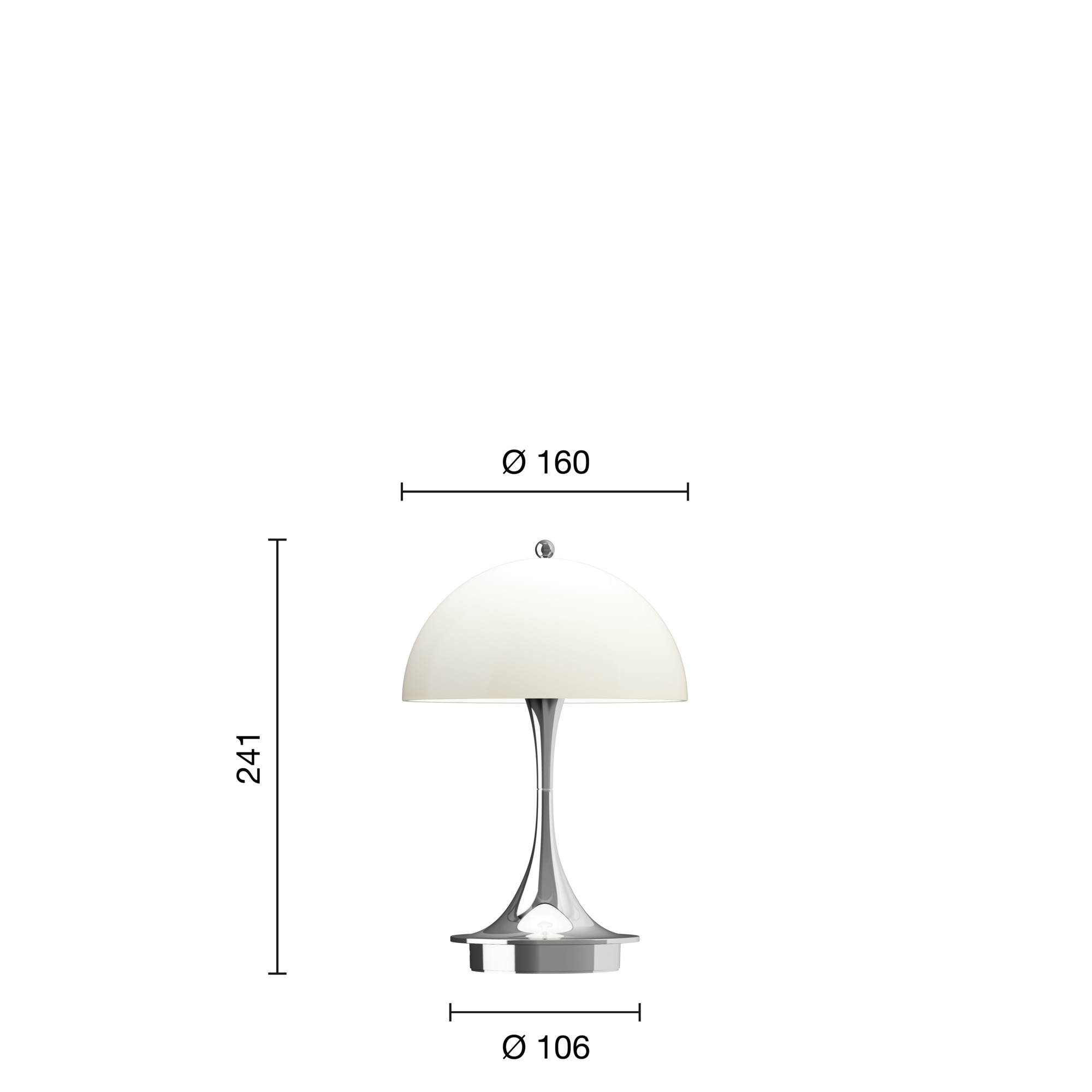 Panthella 160 tragbare Tischleuchte Chrom Opal Beige Panthella 160 tragbare Tischleuchte Chrom Opal Beige