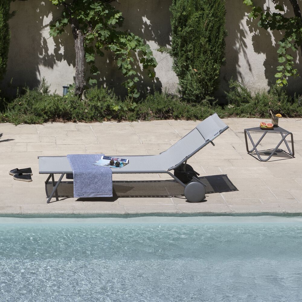 Hohe Sonnenliege Miami HT II Batyline® Duo – klappbar & mit verstellbarer Rückenlehne Grau Galet