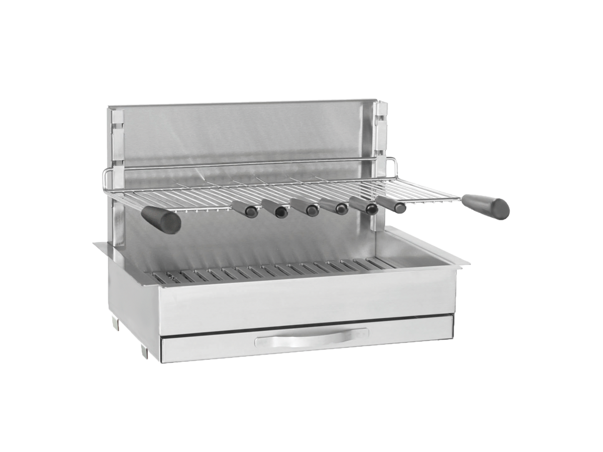 Edelstahl Holzkohlegrill mit 6 Spießen Edelstahl Holzkohlegrill mit 6 Spießen