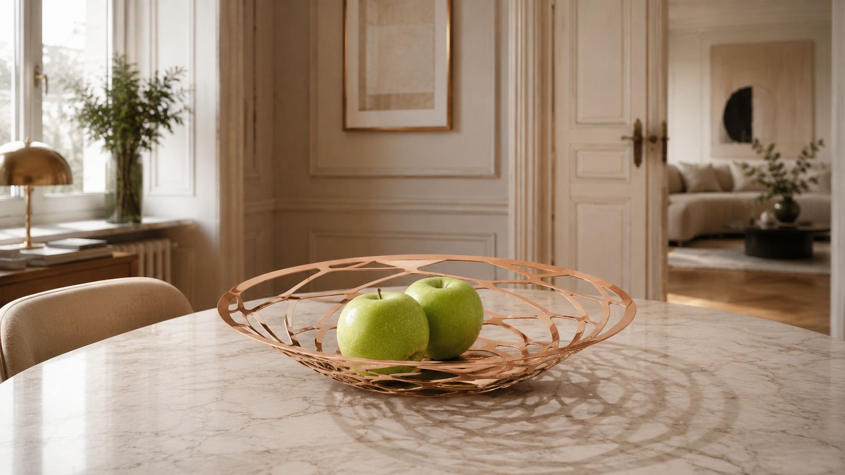 aria schale philippi.jpg ARIA Obstschale Roségold aus Edelstahl mit filigraner Struktur