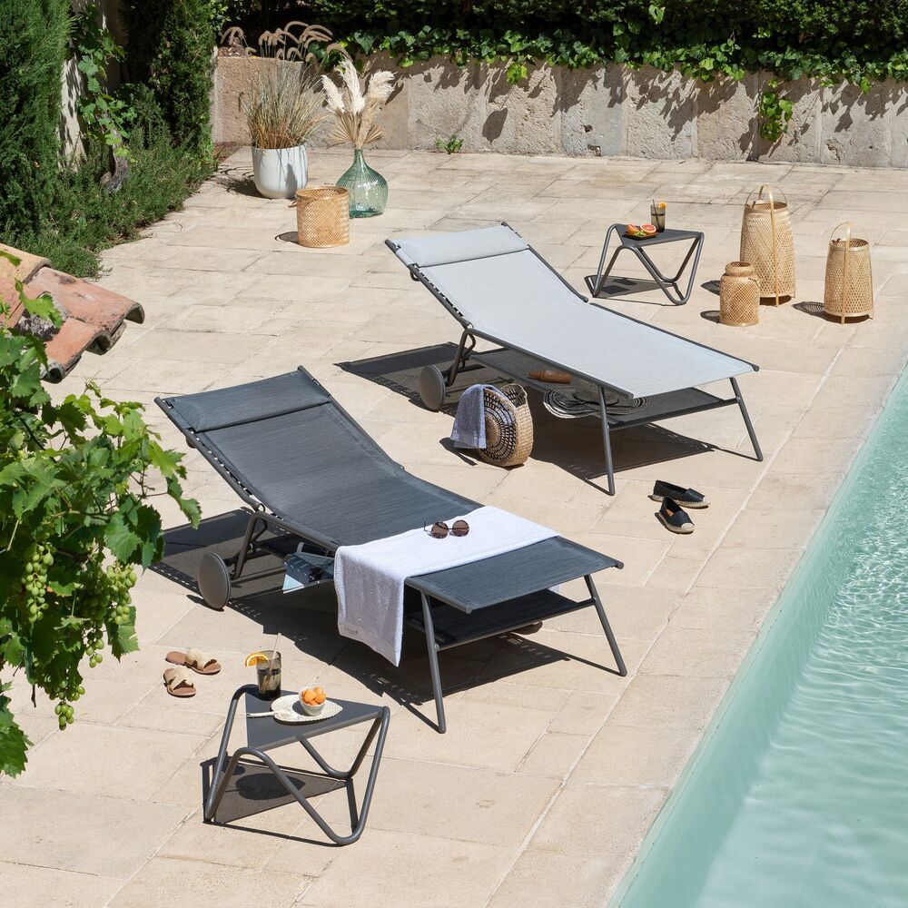 Hohe Sonnenliege Miami II Batyline® Duo Grau Galet