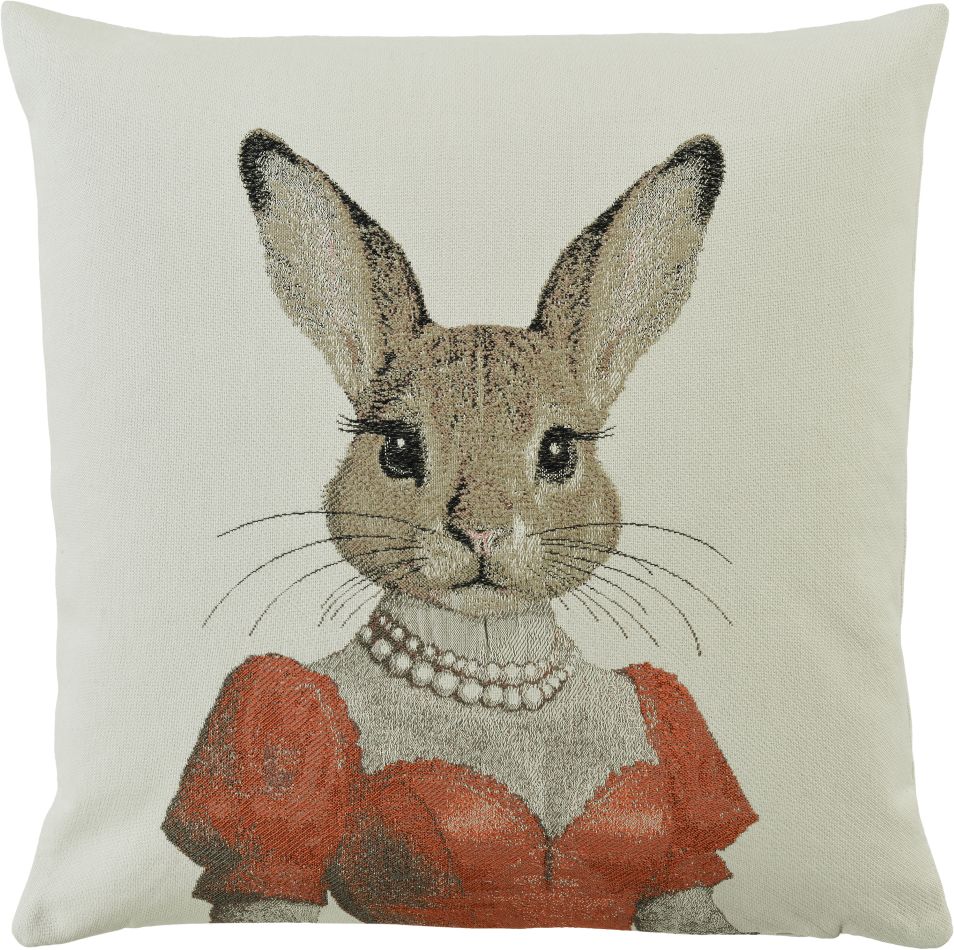 Kissenhülle Lolly 50x50 cm Orange - Elegantes Hasenmotiv mit Perlenkette