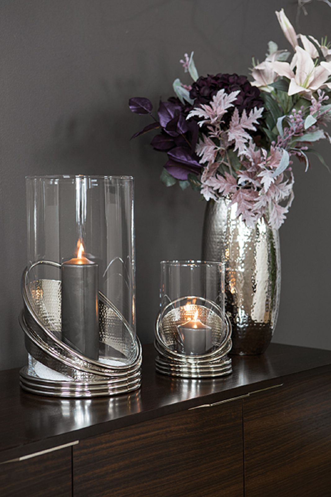 k-159593 COLETTE Windlicht mit silberfarbenen Ringen D:17,5xH:25cm