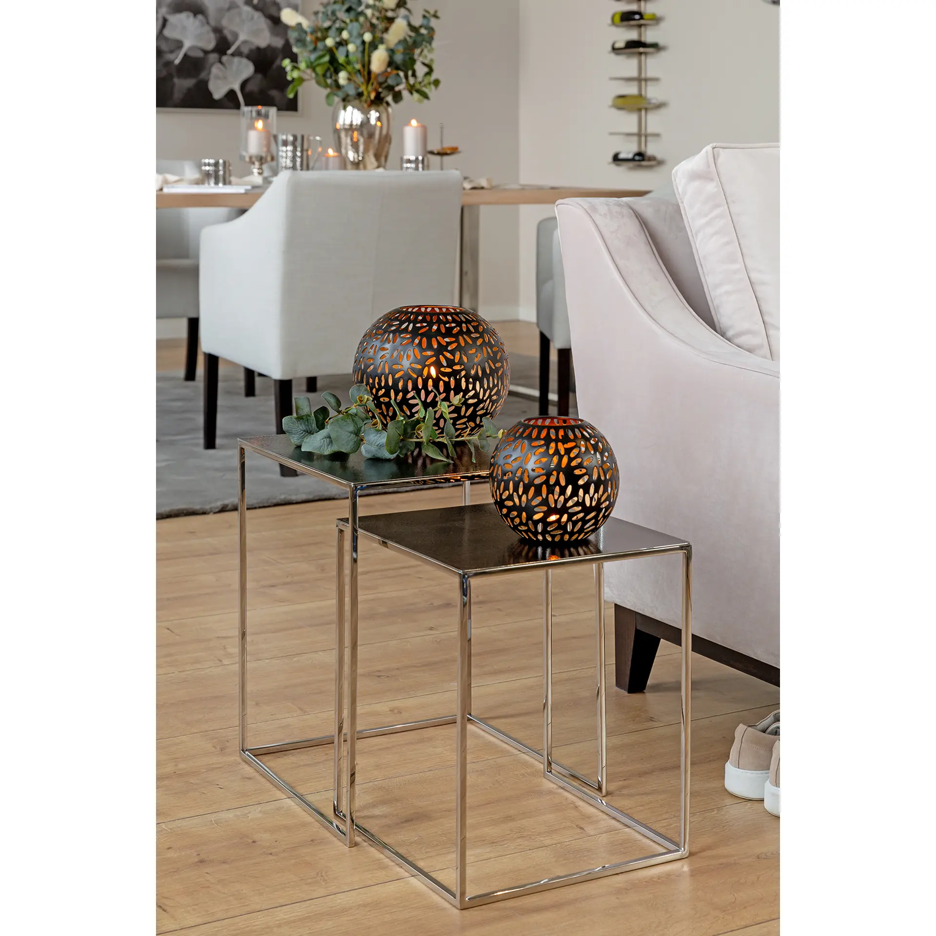 DARIA edles Windlicht aus Metall rund Beige 15