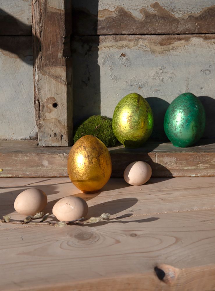 Ostereier Glas - foliert, Höhe 10 cm in türkis Osterei aus Glas Champagner foliert – Höhe 10 cm