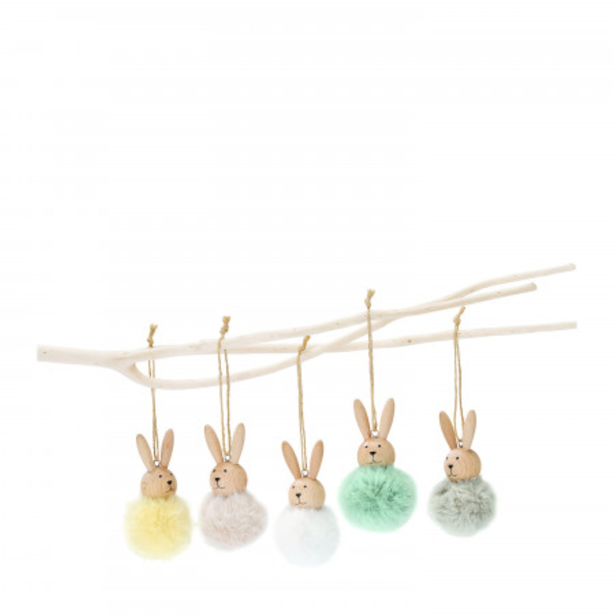 EMMY flauschiger Hasenhänger - Holzhasen aus natürlichem Holz Grün