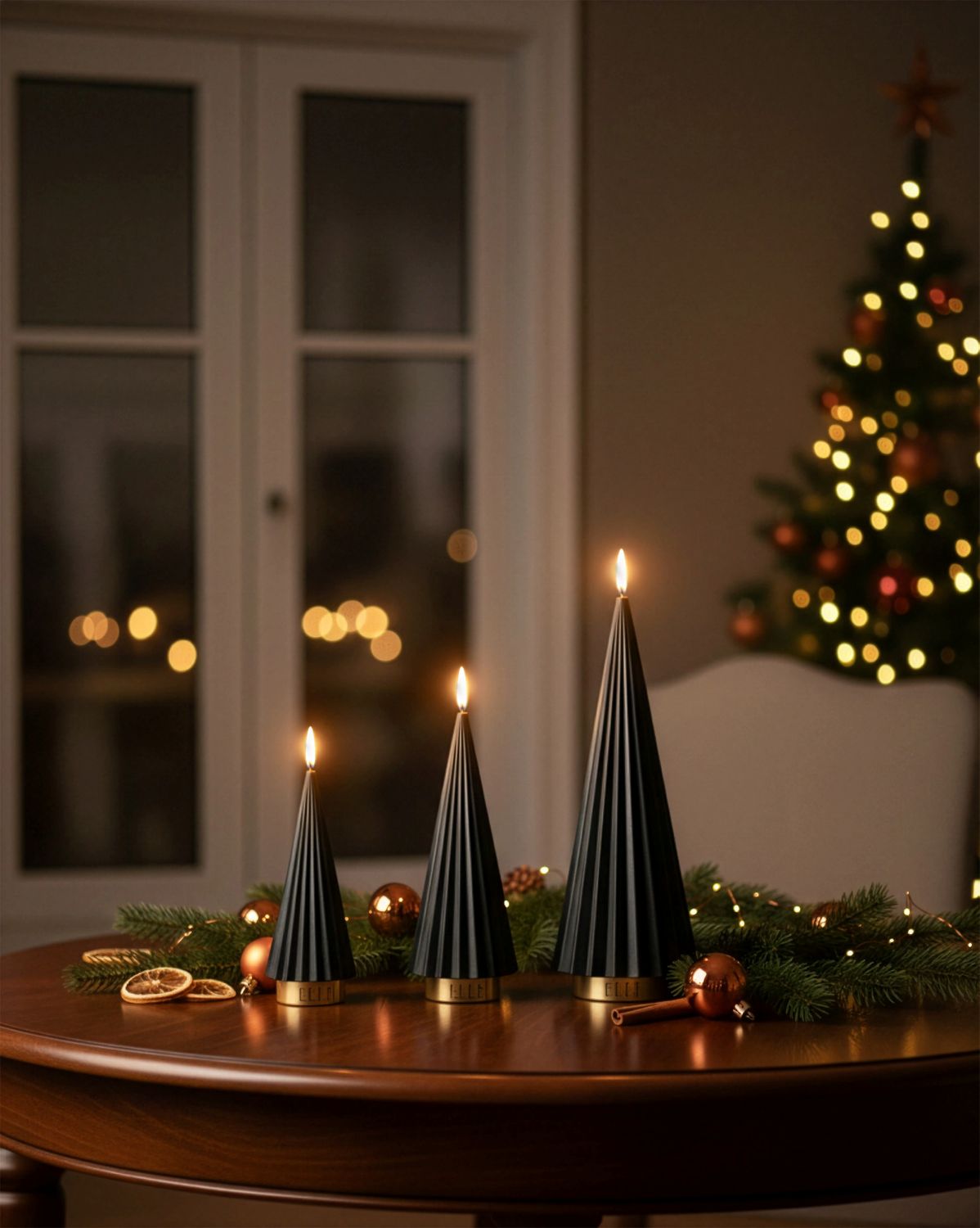 BOREAL LED-Kerze in Tannenbaumform - festliche Deko Taupe, Größe L