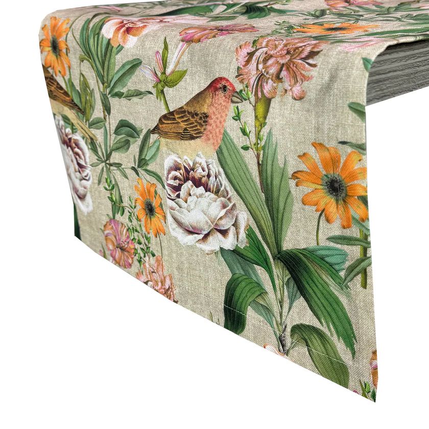 Tischläufer Luberon 40x140 cm - floraler Printstoff mit Vögeln
