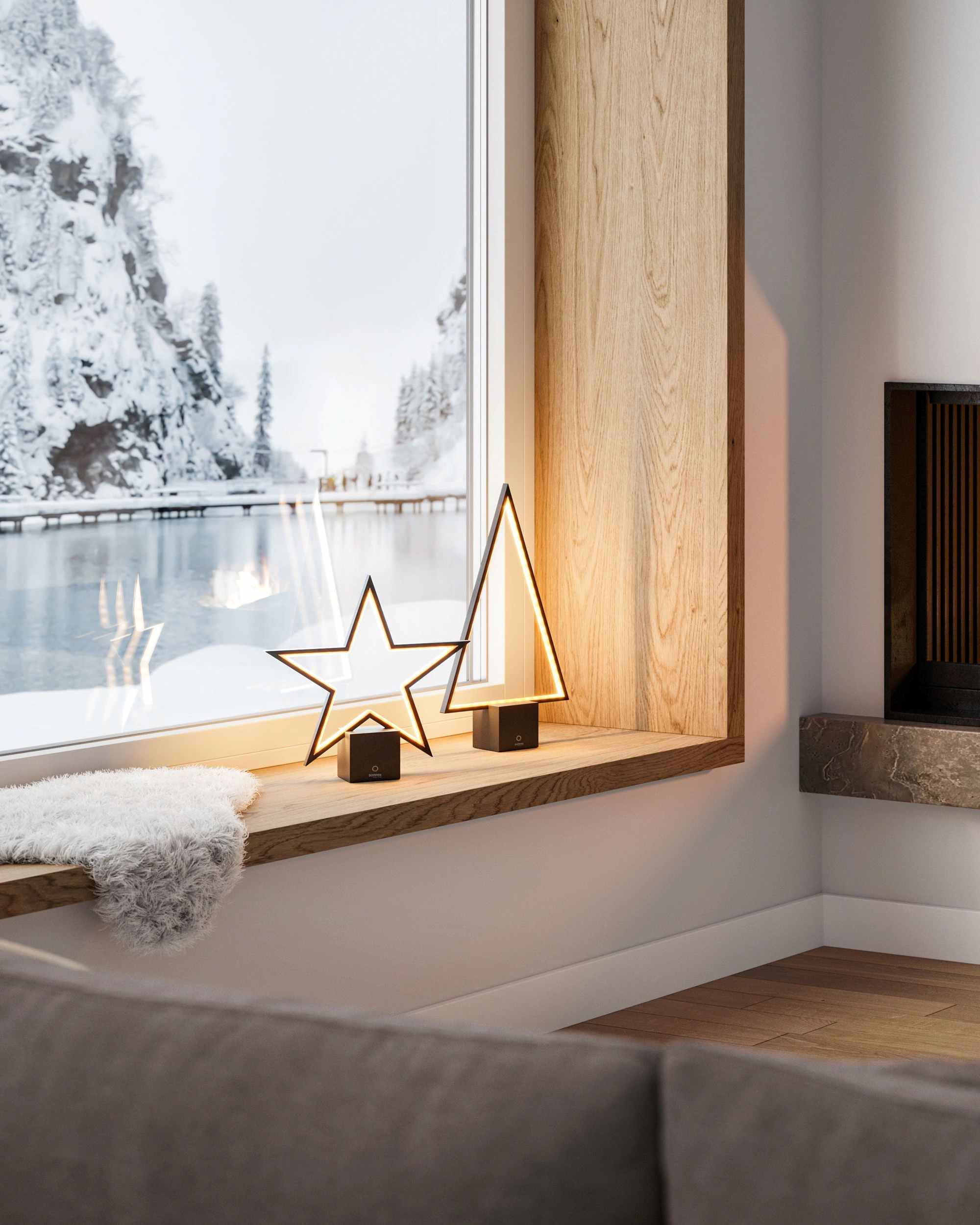 LUCY 2.0 Akku-Tischleuchte, 34cm Akku Weihnachtsleuchte PINE 2.0 – LED Designleuchte in Baumform, dimmbar, kabellos 66 cm, schwarz