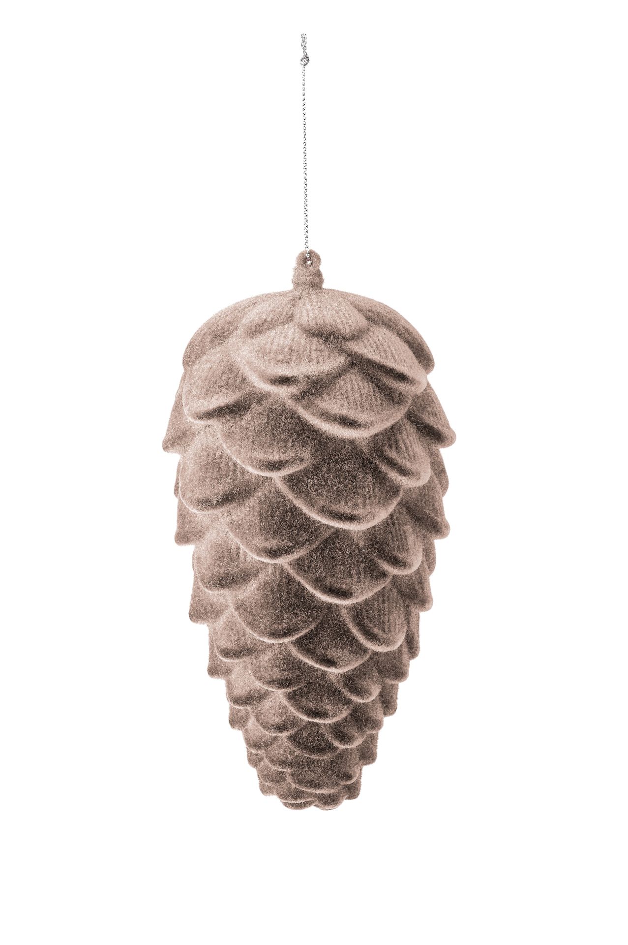 Weihnachtsanhänger Tannenzapfen „Solna“ Grau geflockt Weihnachtsanhänger Tannenzapfen „Solna“ Grau geflockt